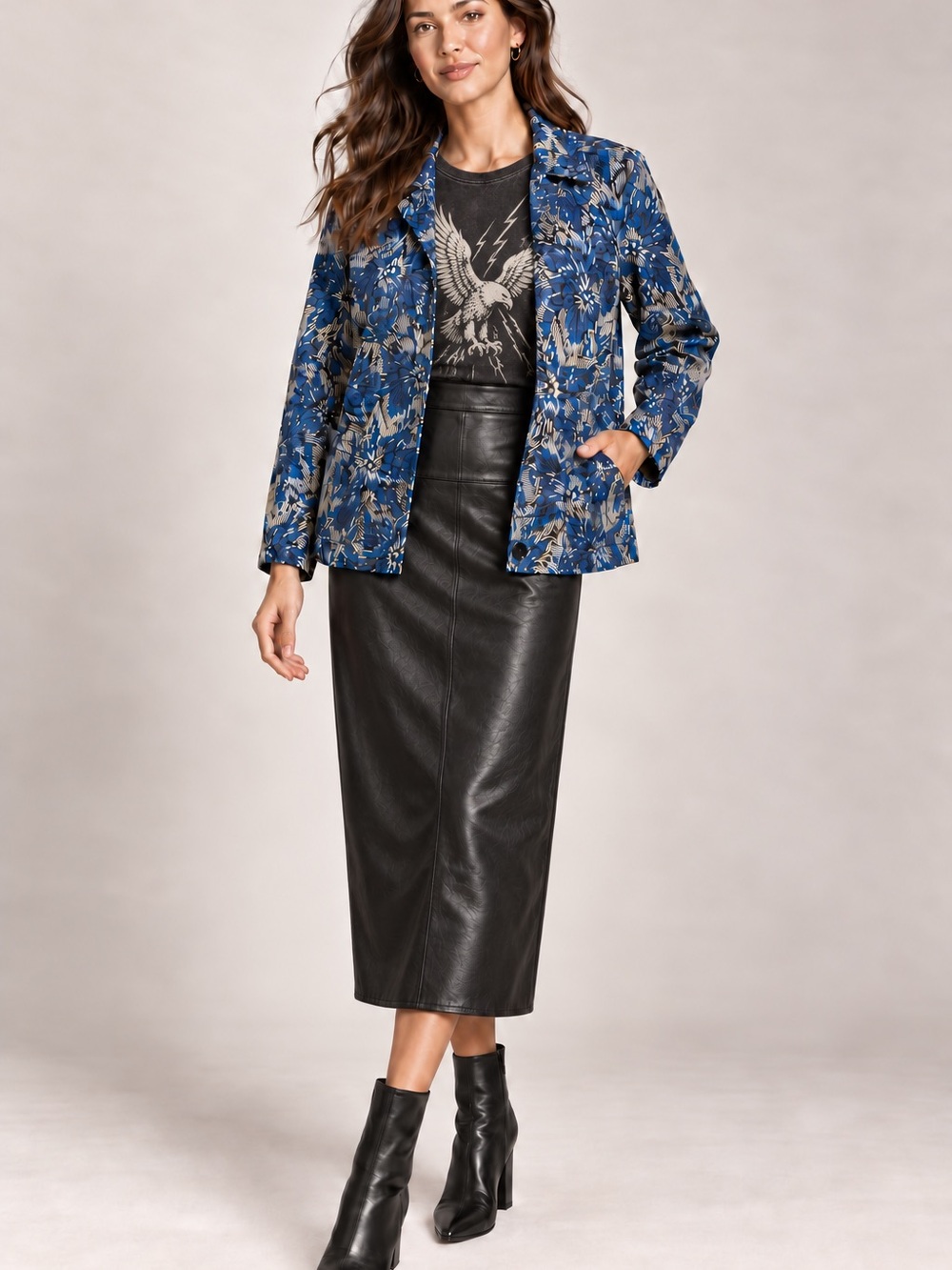 Laura Ashley Blue Floral Jacquard Blazer